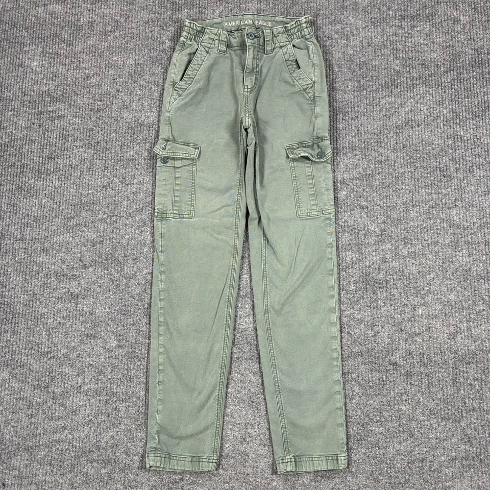 American Eagle Womens Cargo Pants 000 Regular Green Stretch Utility Straight Leg